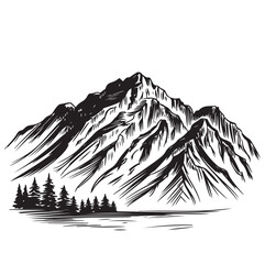 A drawing of a mountain with white background
