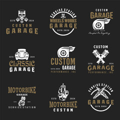 Set of vintage custom motorcycle emblems, labels, badges, logos, prints, templates. Layered, Easy rider. Vector Design
