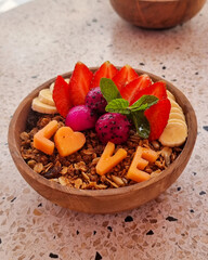 Fresh Bali Acai Bowl. A vibrant acai bowl garnished with fresh fruits,