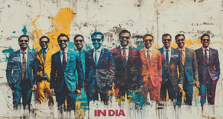 Fototapeta premium Graffiti image of Indian business force in front of Indian Architecture with 