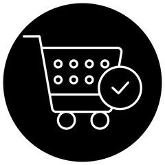 An illustration of a shopping cart with a checkmark, symbolizing successful purchase or selection.