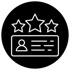 A minimalist design featuring two stars and a circular element, suggesting ratings or reviews.