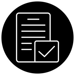 A minimalistic graphic depicting documents and a pen, symbolizing writing or note-taking.