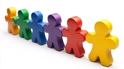Colorful Wooden Figures Representing Diversity and Unity, networking.