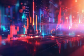 Obraz premium A cityscape with a lot of red and blue lights, generative ai image