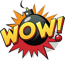 WOW comic background with explosion and cartoon vintage style design.