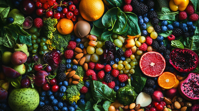 Gesunde Essen durch Superfood Ern&auml;hrung, Bio Nahrungsmittel f&uuml;r die Gesundheit, Ausgewogene Ern&auml;hrung durch vegetarische Kosten mit Gem&uuml;se, Obst und N&uuml;ssen