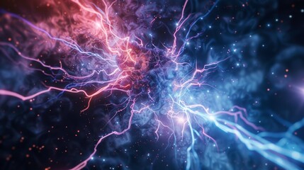 Fototapeta premium Captivating High Energy Particle Beam Explosion in Cosmic Nebula Landscape