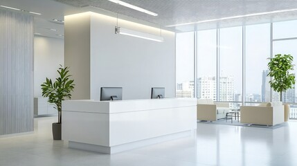 Modern Office Reception Area with City View