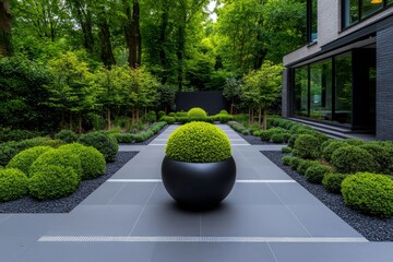 Modern Garden Design Ideas represented in a sleek design, showcasing minimalist, geometric, and low-maintenance gardens that exude contemporary beauty