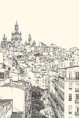 Fototapeta premium Salvador, Brazil, black and white pen pencil hand-drawn effect portrait drawing illustration for travel poster, card, wallpaper, backdrop or banner. Modern, clear, artistic and simple
