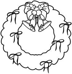 Christmas Wreath and Christmas tree Decoration in trendy groovy hippie style doodle outline. Merry Xmas 70s illustration Happy Winter holidays.