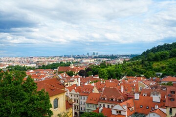 Beautiful panoramic view of the historic city center with ancient buildings, cathedrals, and parks. Breathtaking cityscape with a mix of architectural styles and vibrant colors.