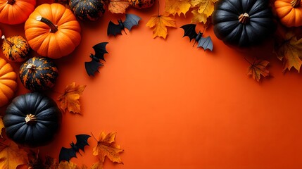 Autumn Happy Halloween Festival . Pumpkin and Leaves on Background AI generated