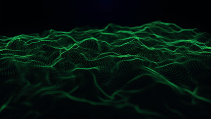 Futuristic point wave of particles. Visualization of sound waves. Technology or science banner. Abstract digital 3D wave. Vector illustration. © Tetiana