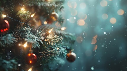 Fototapeta premium A Christmas tree with lights and ornaments