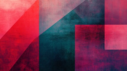 Fototapeta premium Abstract gradient in bold reds and blues, with geometric shapes in minimalistic arrangement, enhanced by a soft noise texture overlay