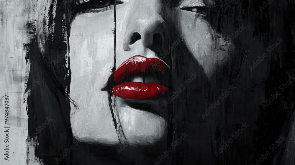 Wall mural Abstract Portrait of a Woman with Red Lips