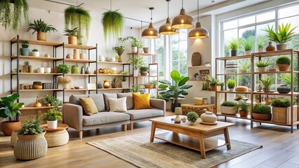 Fototapeta premium Cozy and well-organized retail space filled with a variety of stylish and budget-friendly furniture pieces, shelves,