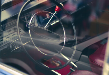 steering wheel in a classic car

