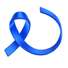 Blue awareness ribbon for prostate cancer prevention in 3D render with transparent background