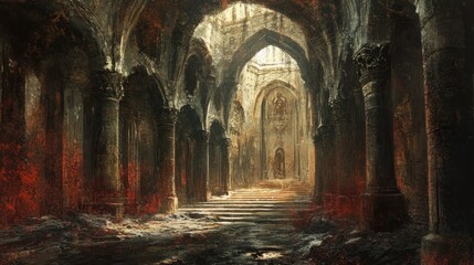 An Eerie Stone Stairway Leading into a Ruined Archway