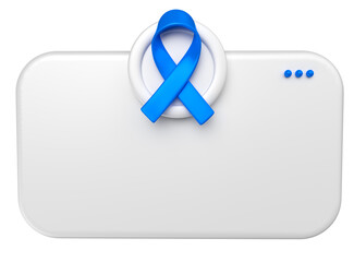 Blue ribbon on white rectangular badge for November Blue campaign in 3D render with transparent background
