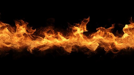 A dynamic and mesmerizing flame pattern illuminated against a black background, showcasing vibrant orange and yellow hues.