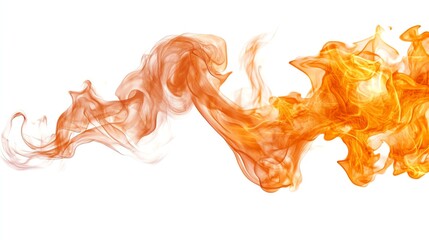 Dynamic and vibrant orange smoke gracefully flowing in the air, creating a mesmerizing abstract design on a white background.