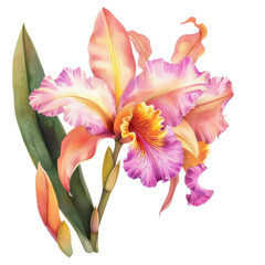 Fototapeta premium A close-up of a pink and purple orchid blossom isolated on a white background