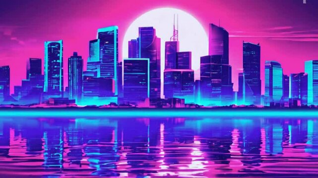 city skyline at night synthwave style