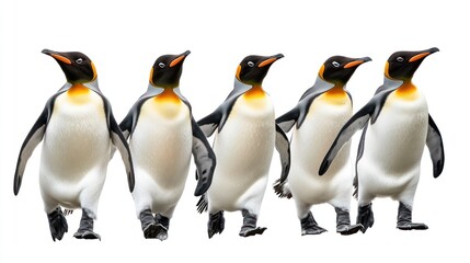 Fototapeta premium A group of penguins walking, isolate on white background