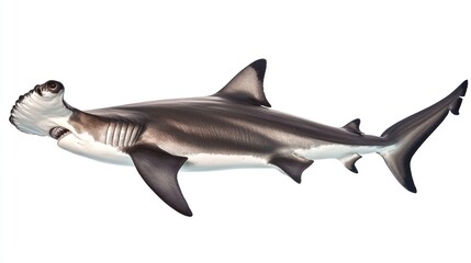 Fototapeta premium A hammerhead shark swimming, isolate on white background