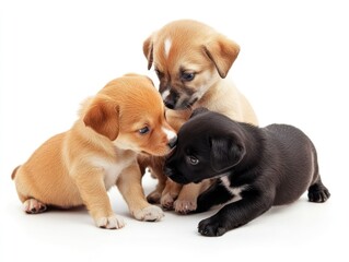 Obraz premium A group of puppies playing, isolate on white background