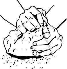 Rolling pin cook prepares dough, a person stirs the dough. Cooking bread bakery product. Perfect for wallpaper, template, banner, wall decor . Vector illustration