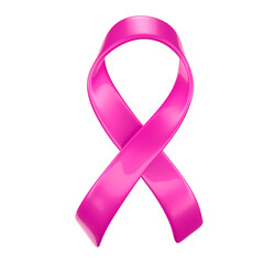 Pink ribbon symbol for October Pink breast cancer awareness in 3D render with transparent background