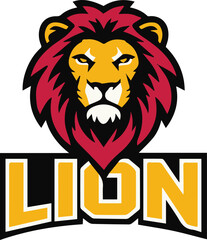 An illustration of a lion mascot logo with the text 