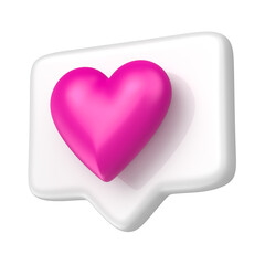 Pink heart in white comment bubble for October Pink campaign in 3D render with transparent background