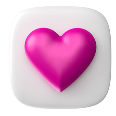 Pink heart on white square badge for October Pink campaign in 3D render with transparent background