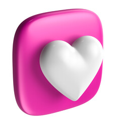 White heart on pink square badge for October Pink campaign in 3D render with transparent background