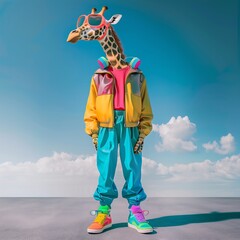 Fashion giraffe in 80's hip hop clothes