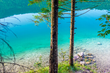 Türkises Seewasser im vorderen Langbathsee im Salzkammergut/Österreich