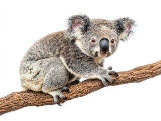 Fototapeta premium A koala sitting on a branch, isolate on white background