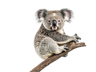 Fototapeta premium A koala sitting on a branch, isolate on white background