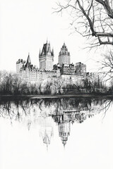 Fototapeta premium Saskatoon, Canada, black and white pen pencil hand-drawn effect portrait drawing illustration for travel poster, card, wallpaper, backdrop or banner. Modern, clear, artistic and simple