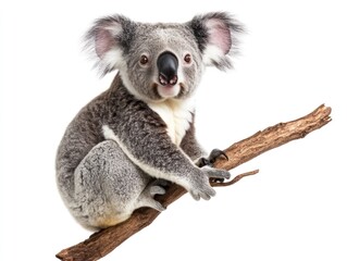 Naklejka premium A koala sitting on a branch, isolate on white background