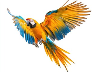 Fototapeta premium A parrot flying, wings spread, isolate on white background