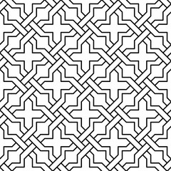 Seamless Islamic geometric pattern consisting of crossed and interlocking lines. Suitable for various creative projects or decorative elements.