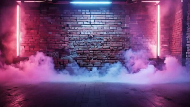 brick wall with neon lights or smoke 