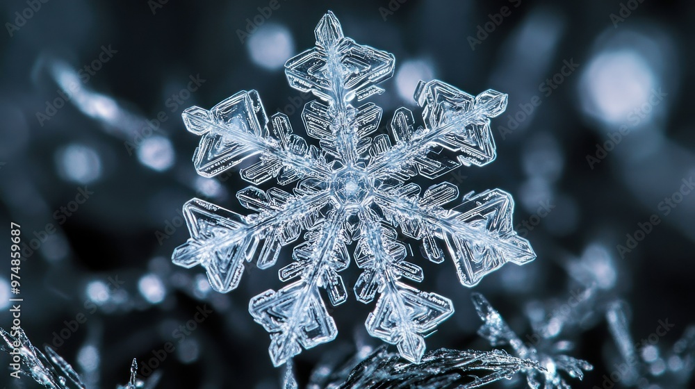 Poster intricate macro photography of a delicate snowflake